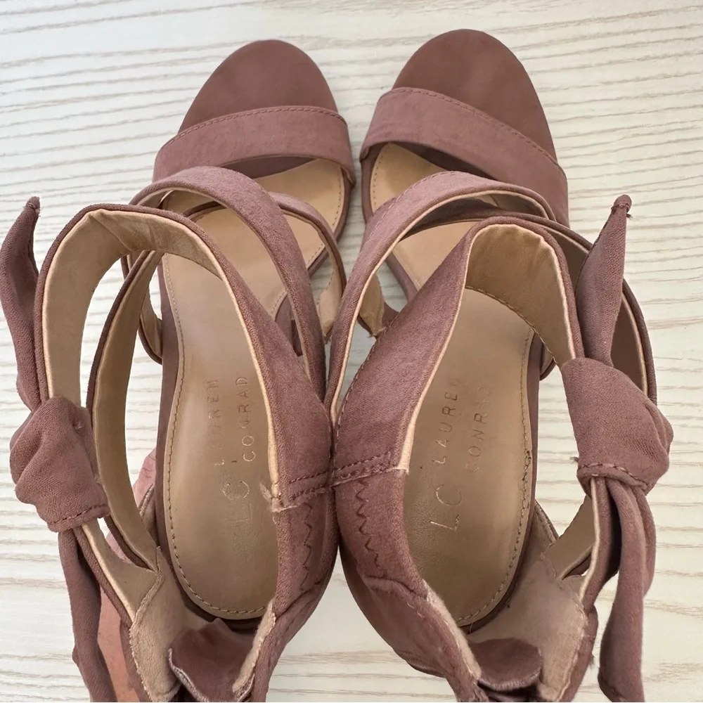 LC Lauren Conrad Mauve Bow Accent Zippered Block Heeled Sandals Size 6.5